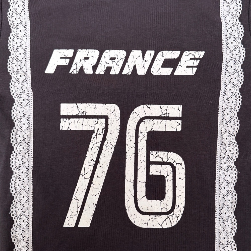 Edikted France 76 Lace Trim Gray Long Sleeve Graphic Crop Top Baby Tee Small Y2K - Picture 5 of 7